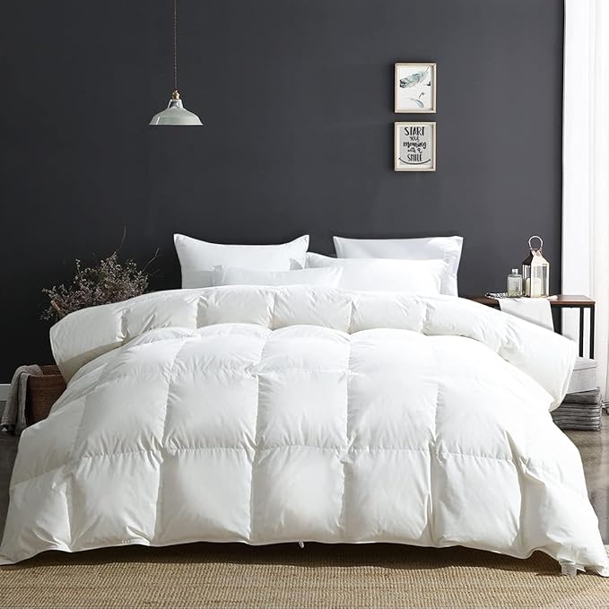 APSMILE Luxury Heavyweight Down Feather Fibers Comforter Oversized Queen Size, Thick Duvet for Winter Climates -Ultra Soft 100% Organic Cotton Cover, Fluffy Duvet Insert (Ivory White, 98x98)