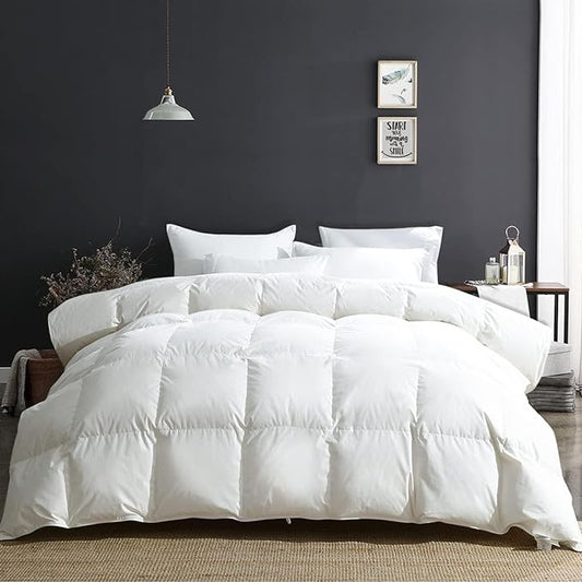 APSMILE Fluffy Heavyweight Down Feather Fibers Comforter Super King Size, Thick Duvet for Winter Climates/Cold Sleepers -Ultra Soft 100% Organic Cotton Cover, Luxury Duvet Insert (White, 120x120)