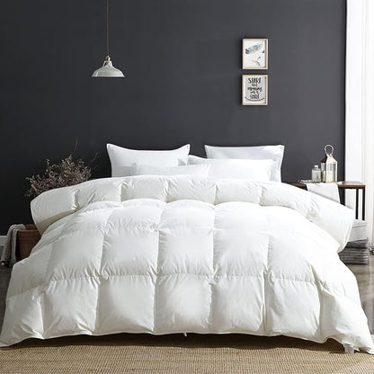 APSMILE Fluffy Heavyweight Down Feather Fibers Comforter Oversized King Size, Thick Duvet Insert for Winter Climates-Ultra Soft 100% Organic Cotton Cover, Luxury Duvet Insert (Ivory White, 120x98)