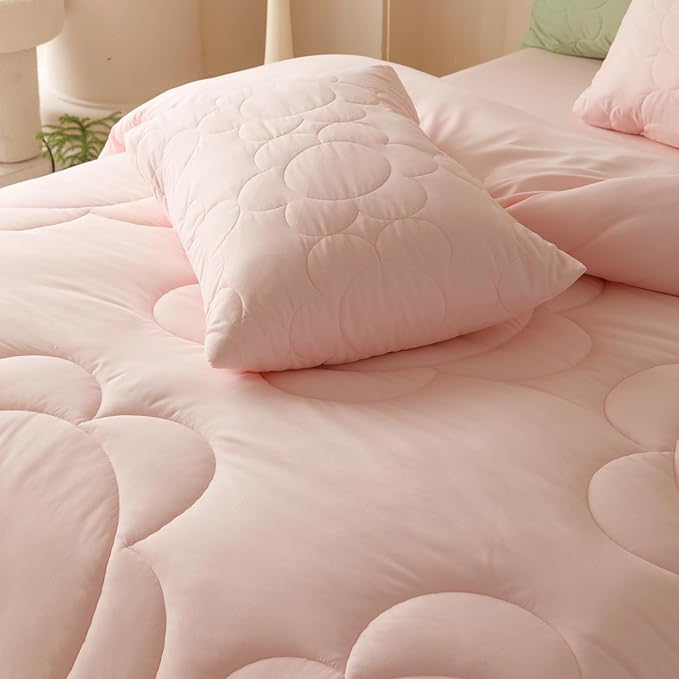 Luxlovery Pink Sunflower Comforter Set Full Light Pink Quilts Blush Pink Bedding Comforter Set Boho Farmhouse Plain Color Soft Breathable Cozy Comforter Women Girls