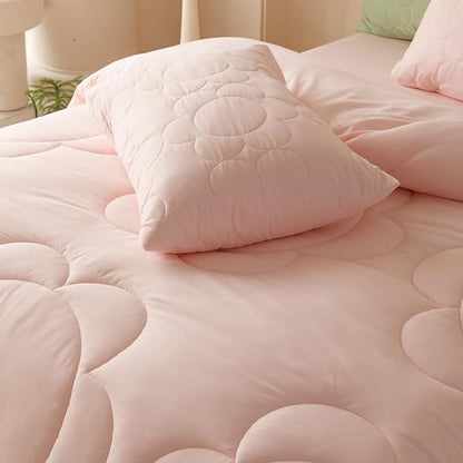 Luxlovery Pink Sunflower Comforter Set Full Light Pink Quilts Blush Pink Bedding Comforter Set Boho Farmhouse Plain Color Soft Breathable Cozy Comforter Women Girls