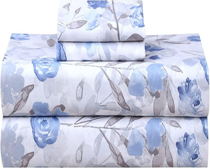 RUVANTI 100% Cotton Sheets – King Size Percale Bedding, Cooling & Breathable Floral Design, Durable with a Crisp, Soft & Comfortable Feel, 16" Deep Pocket, 4-Piece Set, Monotones