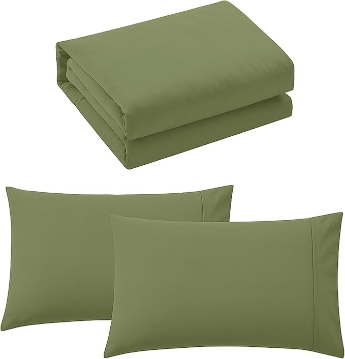 Pure Bedding Duvet Cover Queen Size - 3 Pieces Extra Soft Bedding Set, Includes 1 Duvet Cover 90x90 Inches with Zipper Closure & 2 Pillow Shams, Comforter Not Included, Olive Green