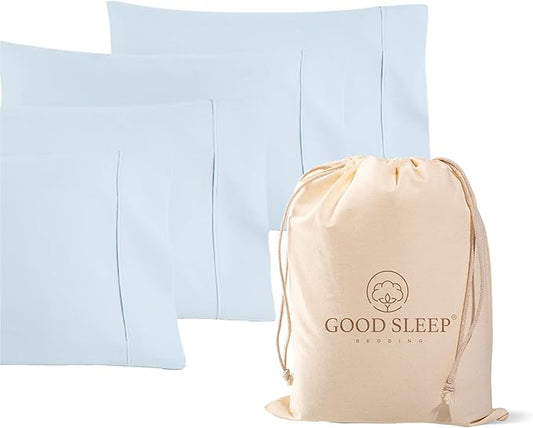 Set of 4 Pillow Cases King, 800 TC 100% Egyptian Cotton, Great for Hair & Skin Care, Silky Soft Sateen Weave Pillow Covers for Bed Pillow, Improves Sleep Quality, 4" Hem Pillowcases, Light Blue