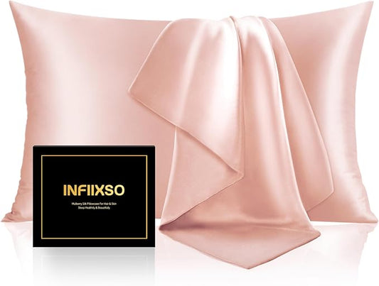 INFIIXSO Mulberry Silk Pillowcase for Hair and Skin, Silk Pillow Cases Standard Size with Hidden Zipper 20x26 Inches, Extraordinary Smooth and Soft Cooling Pillow Cases for Hot Sleepers(Coral, 1 Pack)