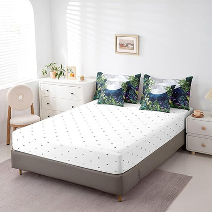 Erosebridal Botanical Comforter Set 7 Piece Bed in a Bag Twin,Jungle Plant Leaves Galaxy Bedding Sets Stars and Moon Sheet Set with Comforter