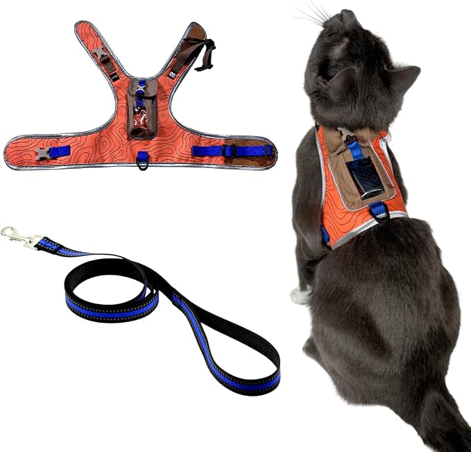 Travel CAT The Pathfinder Cat Harness with GPS Tracker Pocket - Powered by Tractive Cat Harness Escape Proof - Walking Escape Proof Harness for Small, Large Cat, Kitten (Orange, Large)