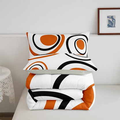 Erosebridal Orange Abstract Twin Bedding Sets for Adult Women Men Modern Geometric Circles Comforter Set Boho Art Aesthetic Striped Quilt Duvet Set Minimalist Black White Abstract Bedding Collections