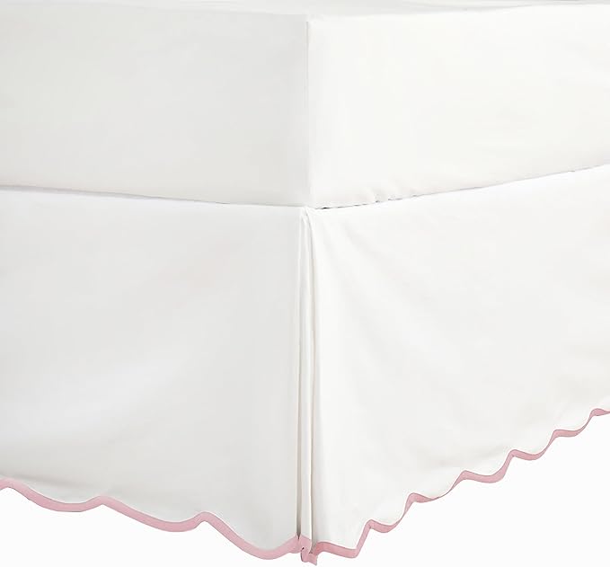 HIG Off-White Chic Full Bed Skirt - Easy Fit Scallop Edge Pleated Bedskirts, 14 Inch Drop Anti-Slip Dust Ruffle, Thick Fabric for Enhanced Privacy, Pre-Washed for Long-Lasting Use(N60022)