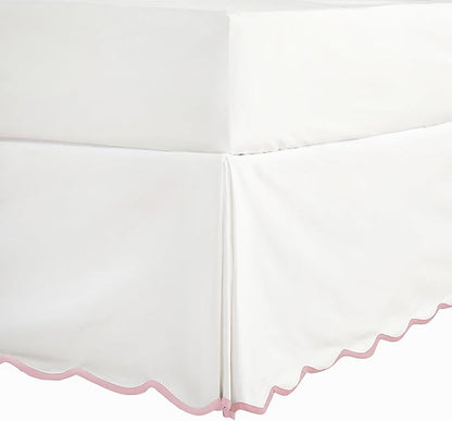 HIG Off-White Chic Queen Bed Skirt - Easy Fit Scallop Edge Pleated Bedskirts, 14 Inch Drop Anti-Slip Dust Ruffle, Thick Fabric for Enhanced Privacy, Pre-Washed for Long-Lasting Use(N60022)