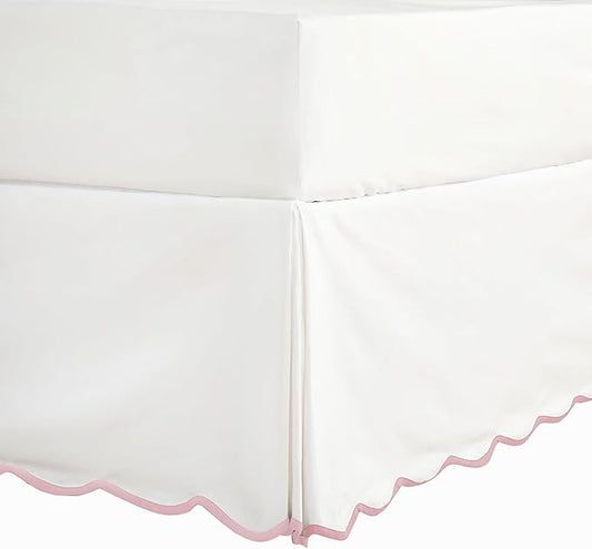 HIG Off-White Chic Twin XL Bed Skirt - Easy Fit Scallop Edge Pleated Bedskirts, 14 Inch Drop Anti-Slip Dust Ruffle, Thick Fabric for Enhanced Privacy, Pre-Washed for Long-Lasting Use(N60022)