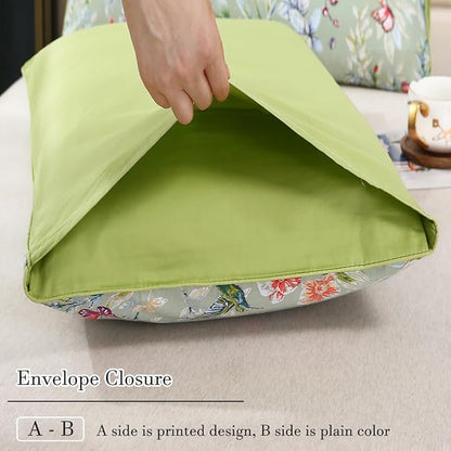 WINLIFE 100% Cotton Pillowcases King Size Sage Green Garden Floral & Butterflies Printed Pillow Cover 2 Pack, Soft Smooth Cool Envelope Closure Pillow Case Set (King, 20"x36")