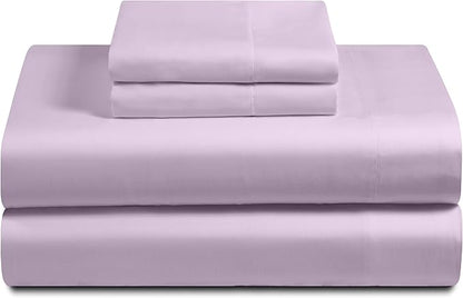 Feather & Stitch Softest 100% Cotton Sheets, 300 Thread Count Percale Weave Bedding, 16" Deep Pocket, Cooling Sheets, Breathable Bed Set, Hotel Premium Quality (King, Lavender)