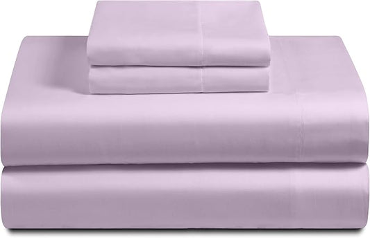 Feather & Stitch Softest 100% Cotton Sheets, 300 Thread Count Percale Weave Bedding, 16" Deep Pocket, Cooling Sheets, Breathable Bed Set, Hotel Premium Quality (King, Lavender)
