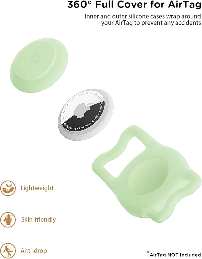 IP68 Waterproof Dog AirTag Holder for Dog Collar, Soft, Stretchy Silicone | Full-Body Protection, Easy Tool-Free Installation, Quiet, No-Dangle Fit, Lightweight, Fits Dog & Cat Collars of All Widths