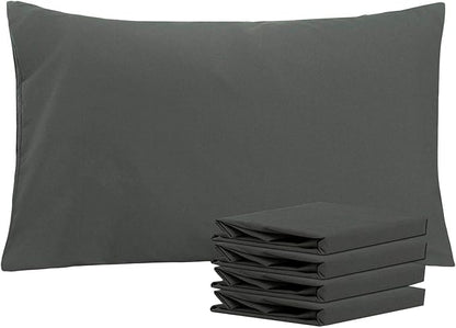 NTBAY Queen Pillowcase Set - 4 Pack Brushed Microfiber 20x30 Pillowcases - Soft, Wrinkle-Free, Fade-Resistant, Stain-Resistant, Dark Grey Pillowcases with Envelope Closure - 20x30 Inches, Dark Grey