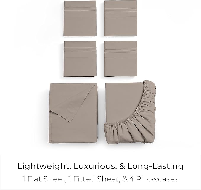 Mellanni California King Sheet Set - 6-Piece Iconic Collection Bedding, (Including 4 Pillowcases), 21-Inch Extra Deep Pocket, Easy Care, Ultra Soft, Cooling Sheets, Brushed Microfiber - Tan