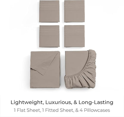 Mellanni King Sheet Set - 6-Piece Iconic Collection Bedding, (Including 4 Pillowcases), 21-Inch Extra Deep Pocket, Easy Care, Ultra Soft, Cooling Sheets, Brushed Microfiber - Tan