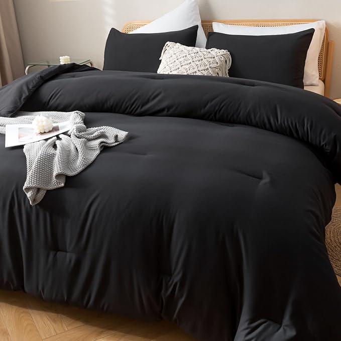 ROSGONIA California King Comforter Set Black, 3pcs (1 Boho Cal King Comforter & 2 Pillowcases), All Season Bedding Soft Bedspread Blanket Quilt