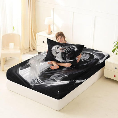 Erosebridal Angel Wings Sheets for Boys Girls Black and White Angel Fitted Sheet,Romance Love Kids Bedding Sets Princess Fairy Style Bed Sets Twin 2 Piece