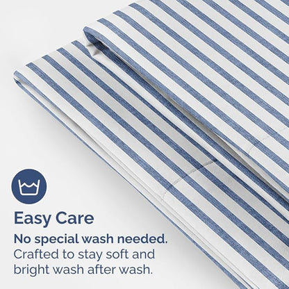 Standard Pillow Cases Set of 4 - Soft Hotel Quality Pillowcase Covers - Comfy, Cozy Bedding for Women, Men, Kids & Teens - Machine Washable Pillow Protectors - 4 Piece - Standard Size Blue Stripes
