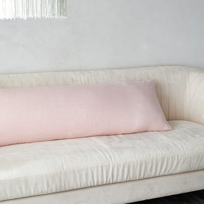 Simple&Opulence Body Pillow Cover 20" x 54",100% Pure Linen, Ultra Soft and Breathable, Body Pillowcase with Envelope Closure for Adults (Dusty Pink)
