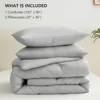 CozyLux King Size Comforter Set Light Grey, 3 Pieces Solid Comforters King Size Breathable Bedding Sets, Light Gray Luxury Soft Lightweight Bed Set with Down Alternative Comforter and 2 Pillowcases