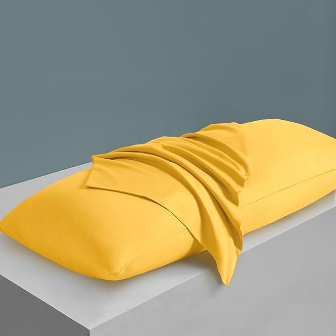 MILVOWOC 2Pcs Brushed Microfiber Body Pillowcases - 20 x 55 Inch, Yellow Pillow Case Set Non Slip Envelope Pillow Cover with Moisture Absorption and Anti-Wrinkle
