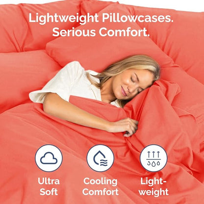 Standard Pillow Cases Set of 2 - Ultra-Soft Hotel Quality Pillowcase Covers - Comfy & Wrinkle Free - Stain and Fade Resistant - Machine Washable Pillow Protectors - 2 Piece Set - Standard Coral