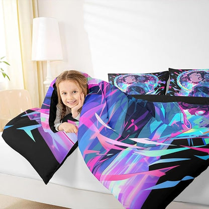 Erosebridal 3D Anime Girl Bedding Comforter Sets American Street Culture Comforter Set Queen for Teens Youth Girls Watercolor Graffiti Style Bedding Galaxy Stars Print Duvet Set with 2 Pillow Cases
