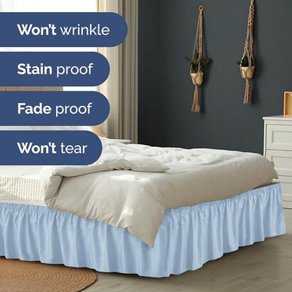 Wrap Around Dust Ruffle Bed Skirt - Sky Blue - Twin/Twin XL Size Beds w/ 15 Inch Drop - Easy Fit Elastic Strap - Adjustable Pleated Bedskirt w/Brushed Fabric - Wrinkle Free, Women, Men, Kids & Teens