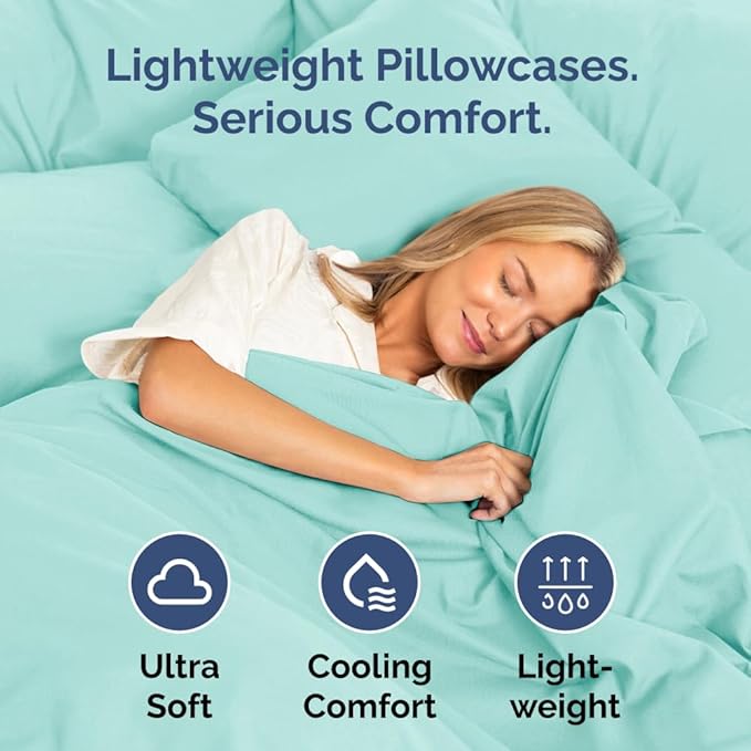 King Standard Pillow Cases Set of 4 - Soft Hotel Quality Pillowcase Covers - Comfy Bedding for Women, Men, Kids & Teens - Machine Washable Pillow Protectors - 4 Piece Set - King Standard Size Spa Blue