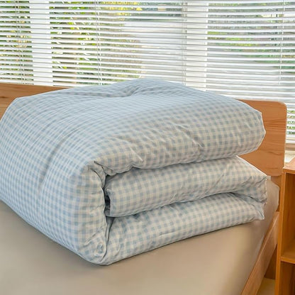 NSNLGSGC Twin Comforter Set, Light Blue Gingham Bedding Sets, Blue Grid Bed Comforter 2 Pieces (1 Comforter, 1 Pillowcase)