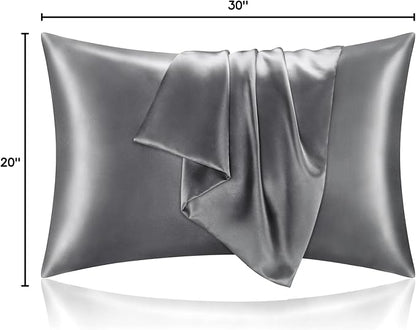 BEDELITE Satin Pillowcase with Zipper, Dark Grey Pillow Cases Queen Size Set of 2, Super Soft and Cooling Similar to Silk Pillow Cases, Gift for Women Men(20x30 Inches)