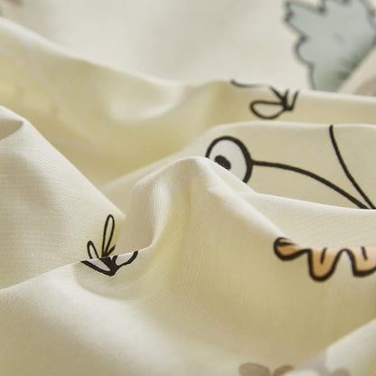 CLOTHKNOW Yellow Animal Comforter Sets Full Size Kids Bedding Comforter Sets Cartoon Fox Theme Woodland Forest Bedding with 2 x Pillow Cases