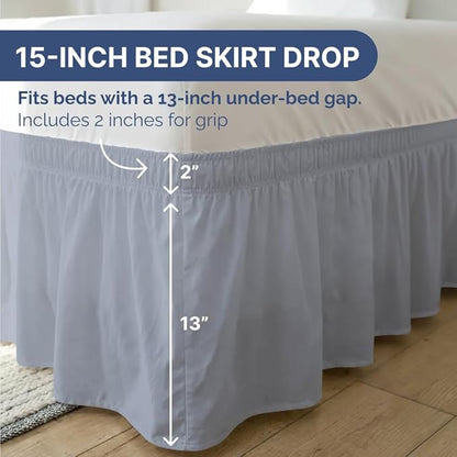 Wrap Around Dust Ruffle Bed Skirt - Steel Blue - Twin/Twin XL Size Beds w/ 15 Inch Drop - Easy Fit Elastic Strap- Adjustable Pleated Bedskirt w/Brushed Fabric - Wrinkle Free, Women, Men, Kids & Teens
