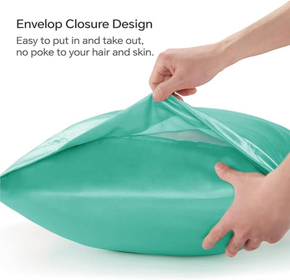 BEDELITE Satin Body Pillow Cover 2 Pack, Super Soft and Cooling Body Pillow Pillowcase for Hair and Skin, Breathable Silky Full Long Pillowcase Cover(20"x54", Turquoise)