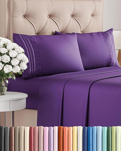 King Size 4 Piece Sheet Set - Comfy Breathable & Cooling Bed Sheets Set - Hotel Luxury Bedding for Women, Men, Kids, Teens, Boys & Girls - Deep Pockets, Ultra-Soft, Wrinkle Free - Oeko-Tex - Purple
