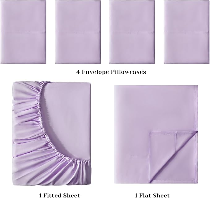 BYSURE 6 Pieces Bed Sheets Set(King, Lavender) - Hotel Luxury Super Soft 1800 Thread Count 100% Microfiber Sheets with Deep Pockets, Wrinkle & Fade Resistant