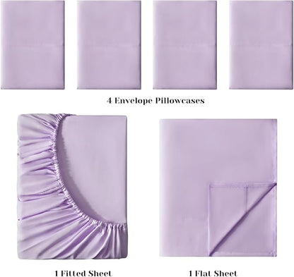 BYSURE 6 Pieces Bed Sheets Set(King, Lavender) - Hotel Luxury Super Soft 1800 Thread Count 100% Microfiber Sheets with Deep Pockets, Wrinkle & Fade Resistant