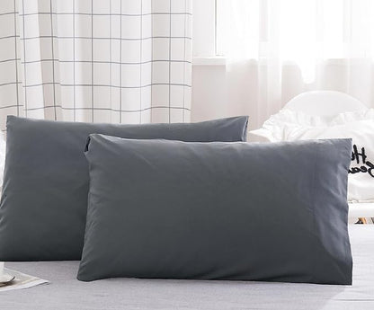 Microfiber Standard Bed Pillowcases 2 Pack, Super Soft Bed Pillow Covers Envelope Closure, Wrinkle, Fade and Stain Resistant, 20x26, Grey