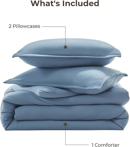 Litanika Comforters Queen Size Set Grayish Blue, 3 Pieces Lightweight Solid Bedding Comforter Set, All Season Fluffy Bed Set (90x90In Comforter & 2 Pillowcases)