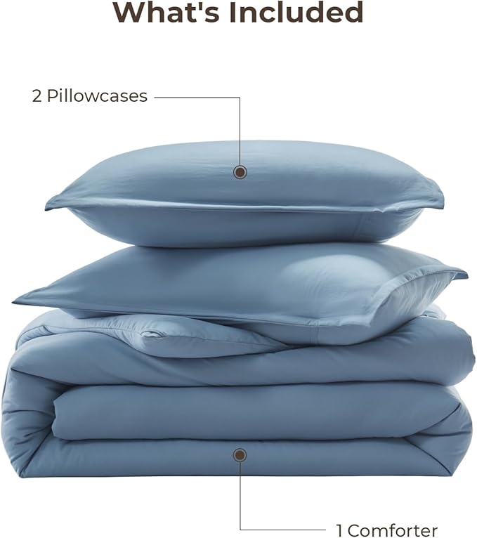 Litanika King Comforter Set Grayish Blue, 3 Pieces Lightweight Solid Bedding Comforter Set, All Season Fluffy Bed Set (104x90In Comforter & 2 Pillowcases)