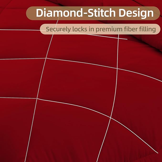 FUANNA 7 Pieces California King Size Comforter Set, All Season Bed in a Bag Cal King Size, Luxury Soft Bedding Sets with Comforter, Flat Sheet, Fitted Sheet, Pillowcases & Pillow Shams, Red & Black