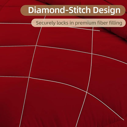 FUANNA 7 Pieces California King Size Comforter Set, All Season Bed in a Bag Cal King Size, Luxury Soft Bedding Sets with Comforter, Flat Sheet, Fitted Sheet, Pillowcases & Pillow Shams, Red & Black