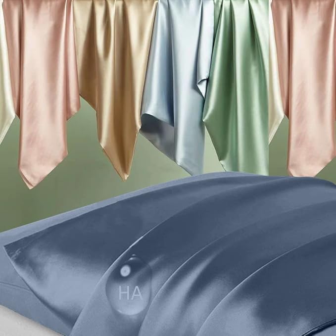 Silk Body Pillow Cases, Mulberry Silk Body Pillow Cover with Zipper, Smooth, Anti Acne, Cooling Sleep Both Sides Natural Silk Satin 20x54 Body Pillowcase, Gifts for Women Men, Ash Blue