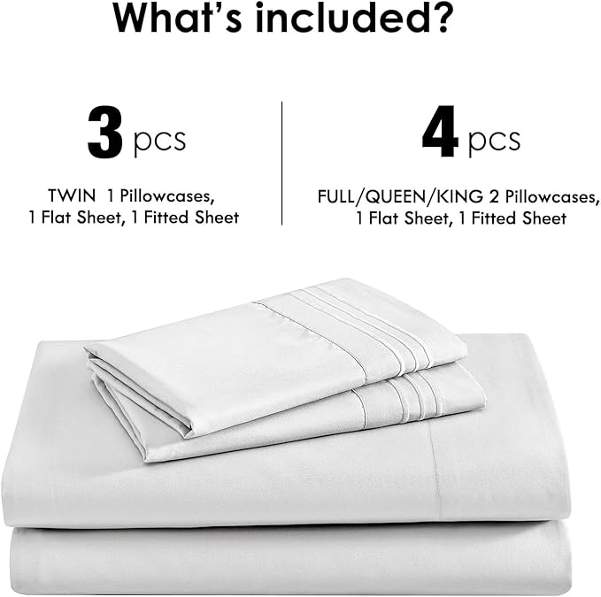 ClevaHome Sheet Set Queen Size, 4-Piece Bedding, Lightweight & Super Soft Easy Care Microfiber– Shrinkage & Fade Resistant Bedding Set with 14'' Deep Pockets (Pearl White)