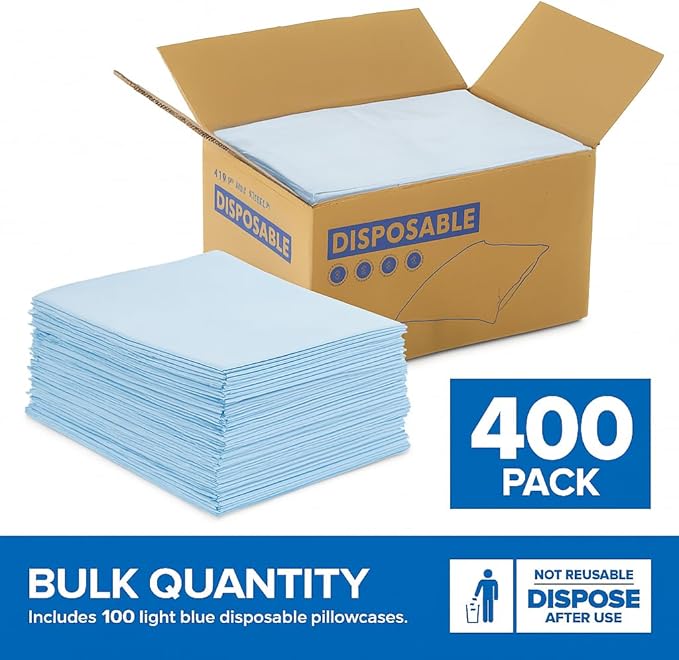 Stock Your Home (400 Count) Disposable Pillow Case Covers, Tissue/Poly 21" x 30" Standard Size, Single-Use Pillowcases with Moisture Barrier in Blue
