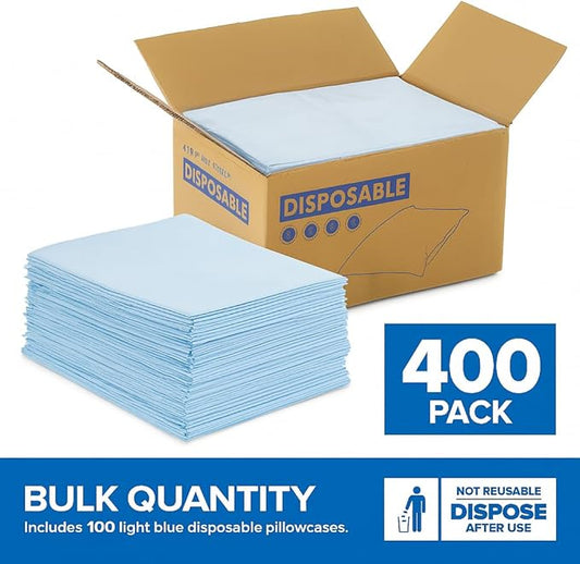 Stock Your Home (400 Count) Disposable Pillow Case Covers, Tissue/Poly 21" x 30" Standard Size, Single-Use Pillowcases with Moisture Barrier in Blue