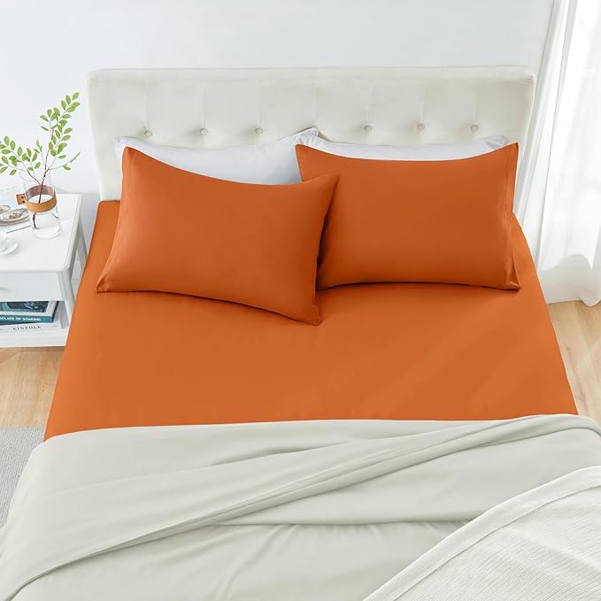 MILVOWOC 2Pcs Brushed Microfiber Queen Pillowcases - 20 x 30 Inch, Burnt Orange Pillow Case Set Non Slip Envelope Pillow Cover with Moisture Absorption and Anti-Wrinkle